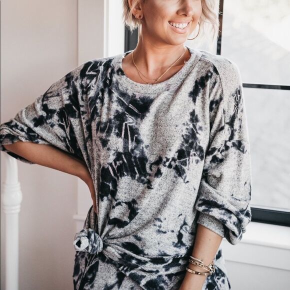 Grey purple tie dye sweater lounge top basic long - Picture 4 of 4